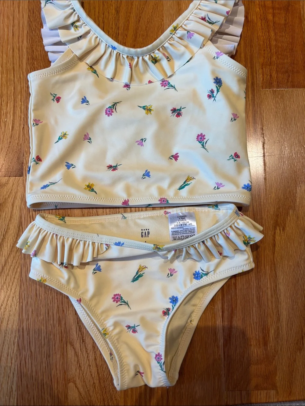 GAP Kids Cream Floral Ruffle Two-Piece Swim Set